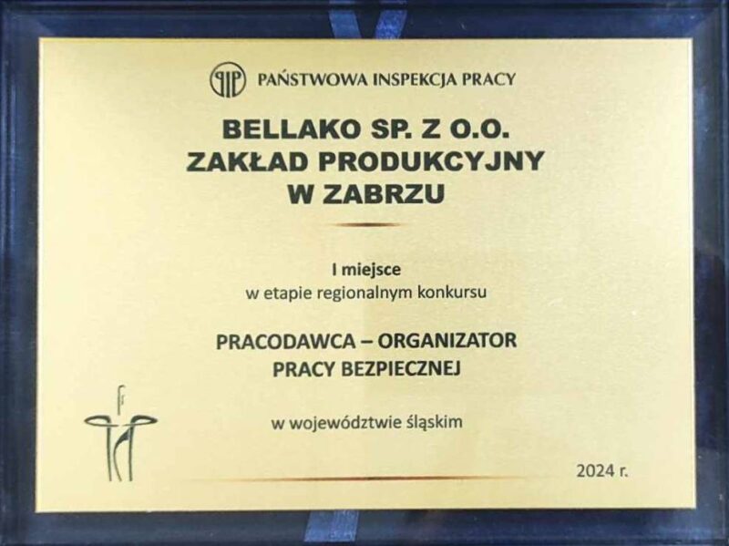 Bellako - I miejsce w konkursie Pracodawca organizator pracy bezpiecznej 2024