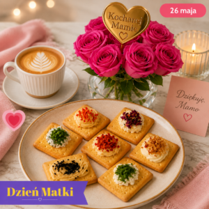 Dekoracyjne krakersy i kawa na śniadanie z okazji Dnia Matki