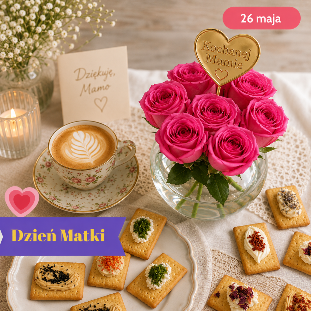 Dekoracyjne krakersy i kawa na śniadanie z okazji Dnia Matki