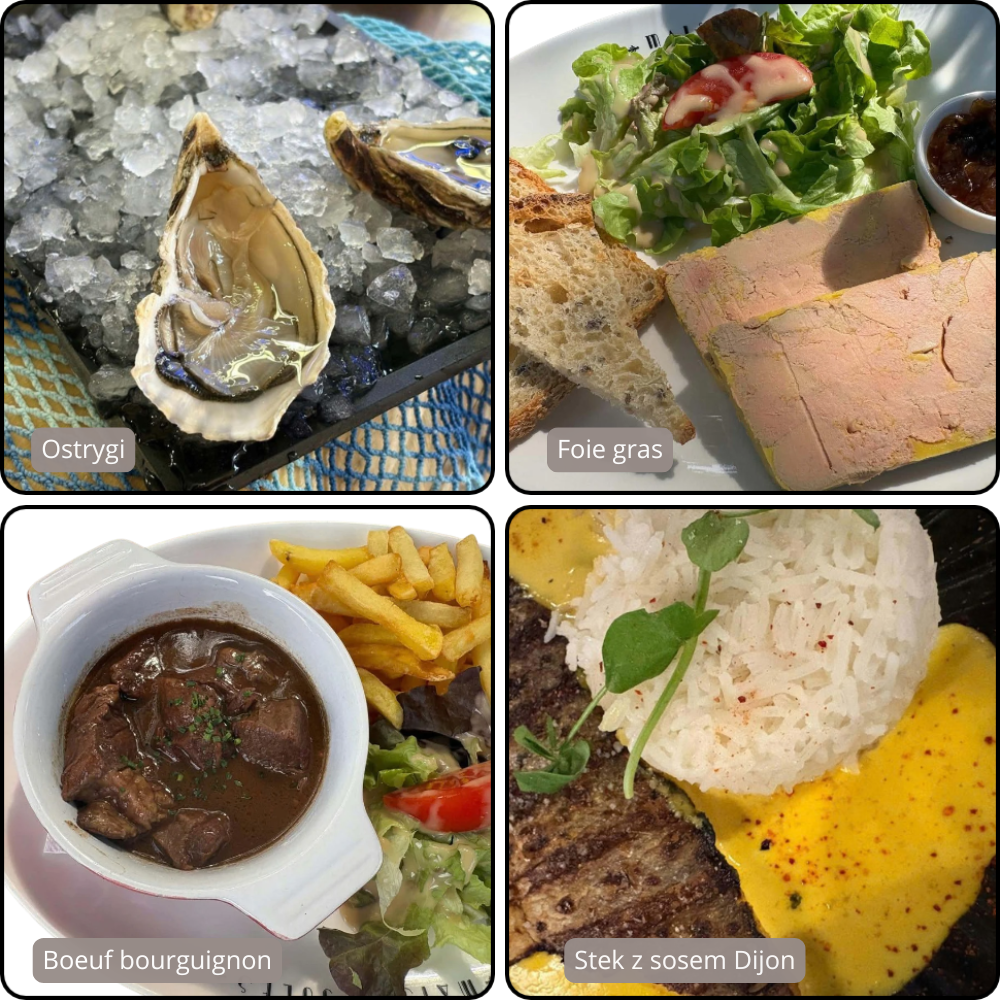 Dania kuchni francuskiej – ostrygi, foie gras, boeuf bourguignon i stek z sosem Dijon
